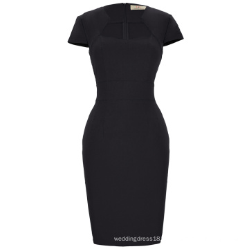 Grace Karin Ladies Stock Cor Black Color Sleeve Retro Vintage Hips Wrapped Body com Pencil Dress CL008947-1